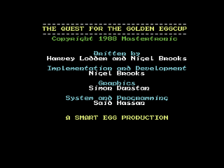 The Quest For The Golden Eggcup title screen for Commodore 64